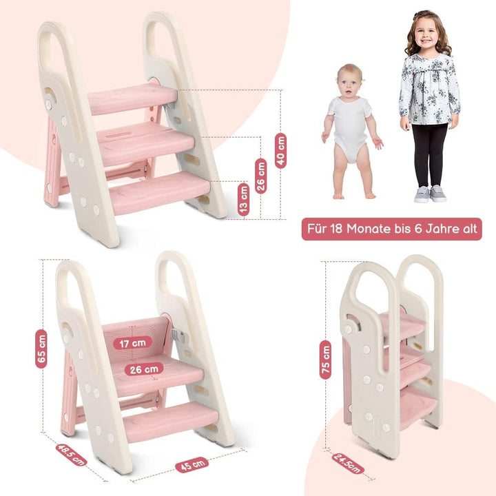 Onasti Tritthocker für Kinder, 2 Stufen - 3 Stufen Höhenverstellbar Kinderschemel, Trittschemel für
