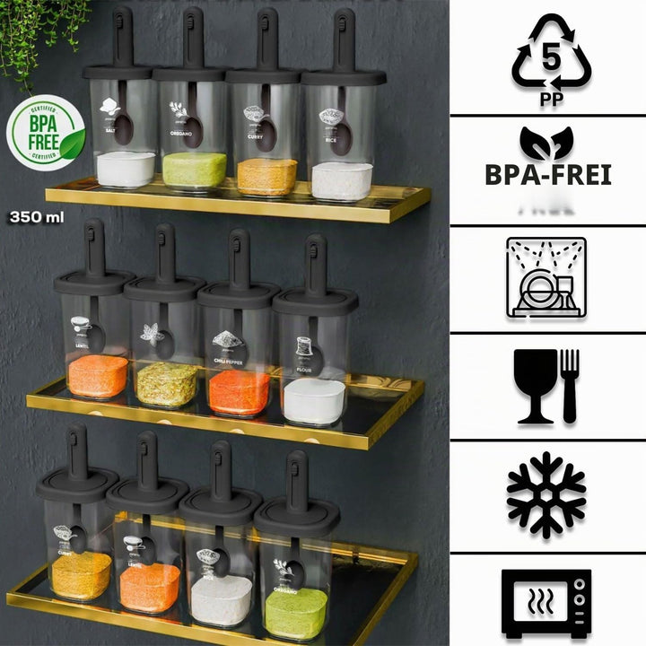 Gewürzbehälter Auswahl, Modernes Design Weiss Silber für Küche (12er Set | 350 ml L), 12er Set | 350