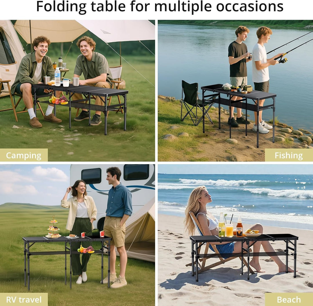 Anbte 4-Fach Campingtisch Klappbar 116x40cm, 3 Höhenverstellbar 26/48/70cm 116x40x70cm, 116x40x70cm