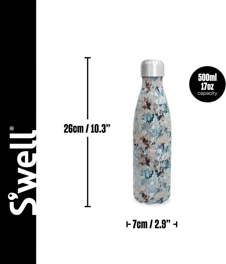 S'well Edelstahl-Wasserflasche, 482 ml, Forest Bloom, dreilagig, vakuumisolierte Behälter, hält Getr