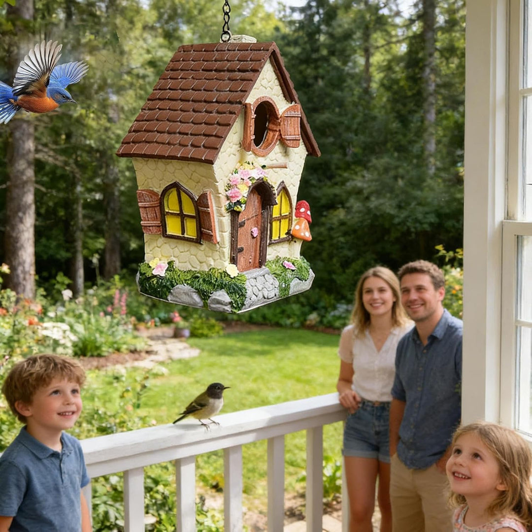 Vogelhaus für den Aussenbereich, Winddicht, Kunstharz, mit Kette, wasserdicht, handbemalt, dekorativ