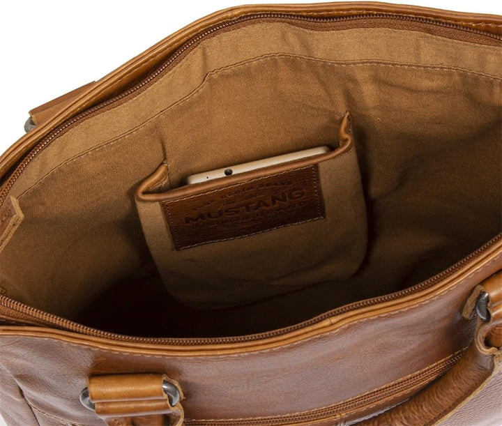 Mustang Memphis Leder Umhängetasche Shopper Cognac