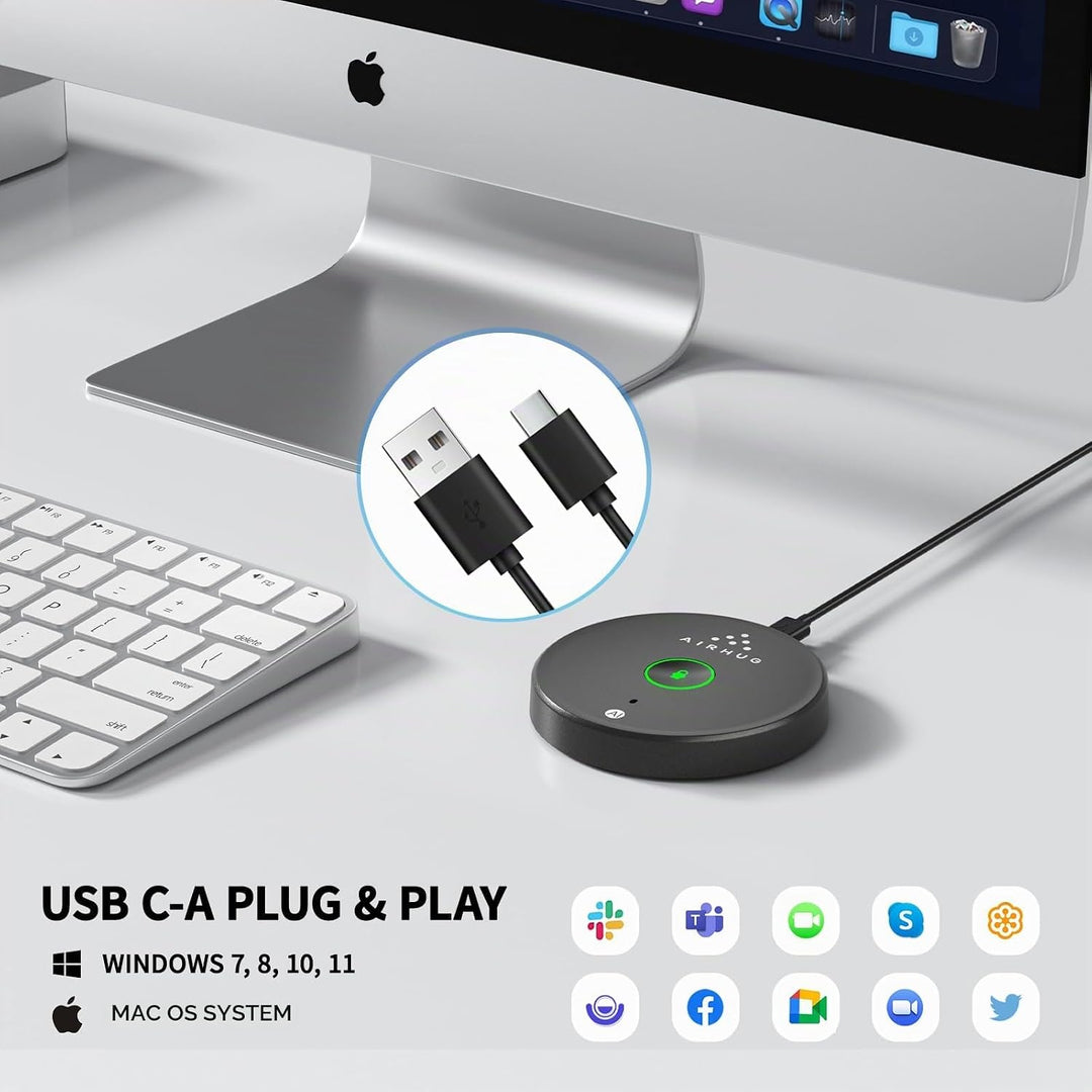 AIRHUG USB-Mikrofon, ohne Lautsprecher, Desktop-Computer-Mikrofon, Stummschalttaste mit LED-Anzeige,