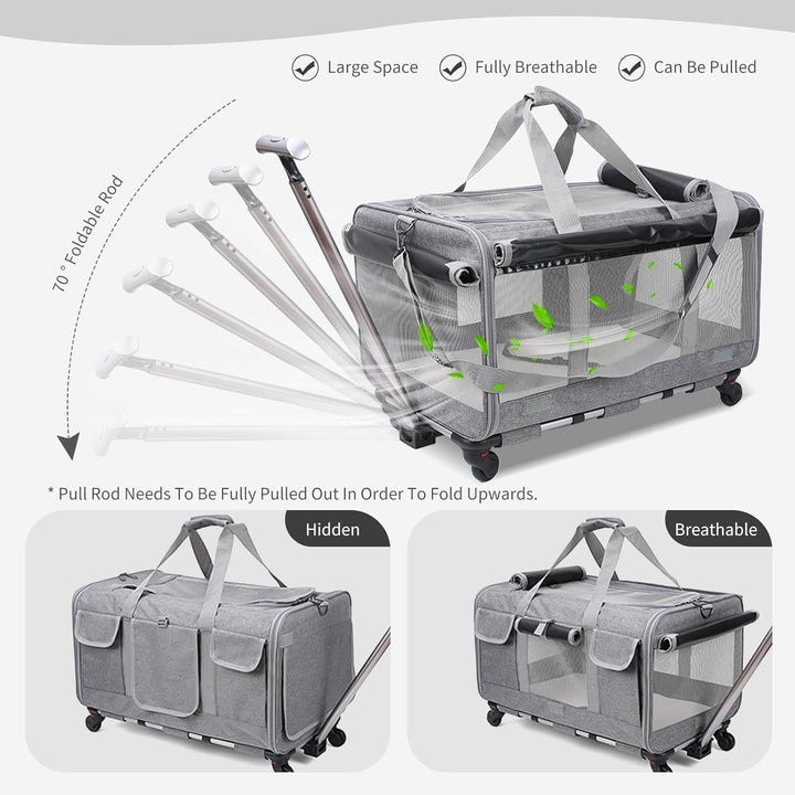 PETCUTE Transporttasche für Katze mit Rollen,Atmungsaktiv Katzen Transporttasche für 2 Katzen,Faltba