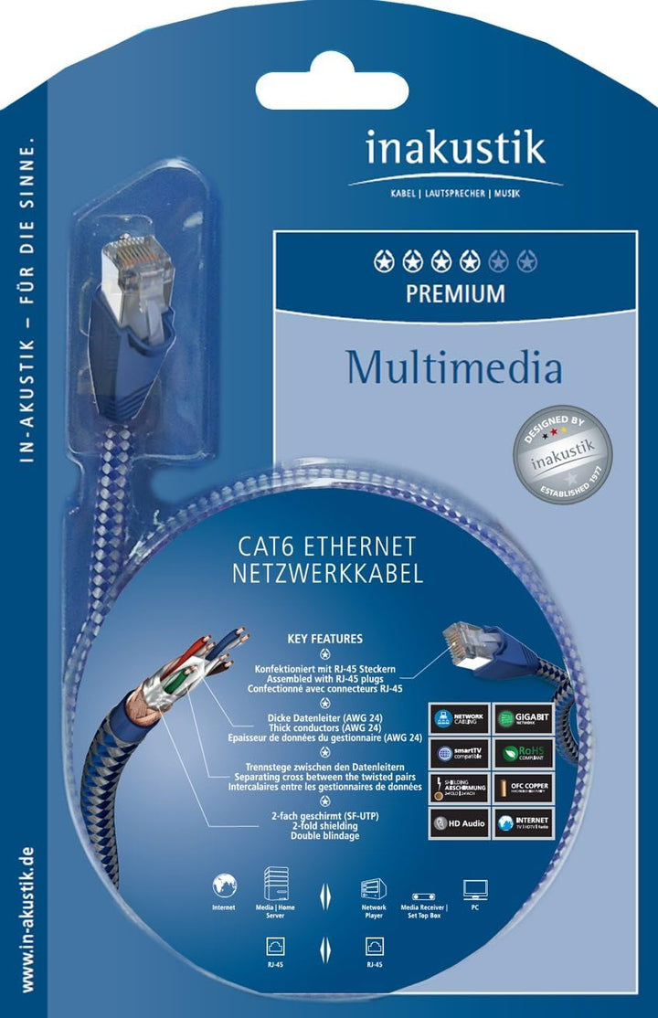 inakustik – 00480305 – Premium CAT6 Netzwerkkabel | LAN-Kabel für HD Audio- und HD Video-Streaming |