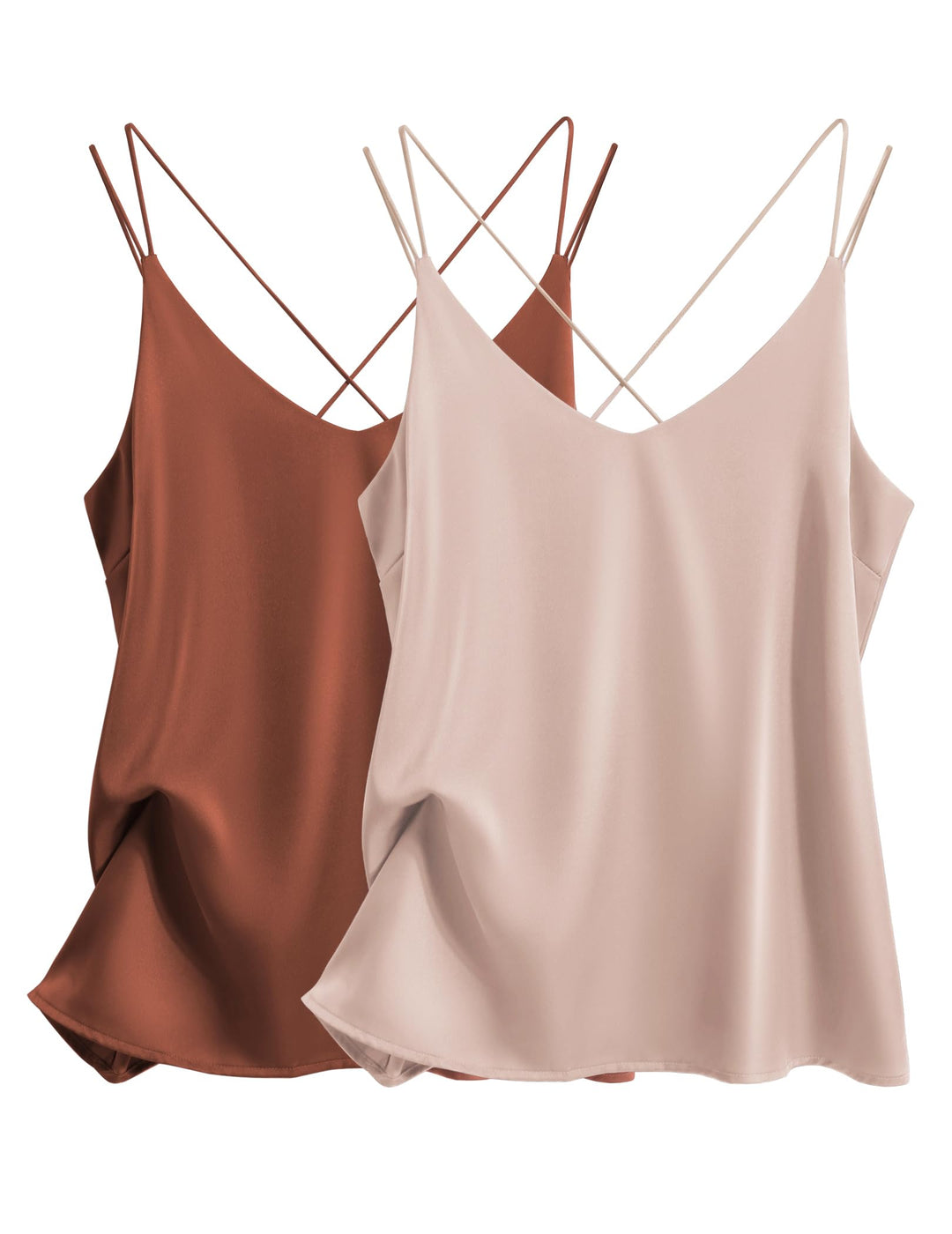 Ekouaer Satin Top Damen Elegant Unterhemden Top Satin Basic Top Tanks Ärmellos Dessous Blusentop 2pc
