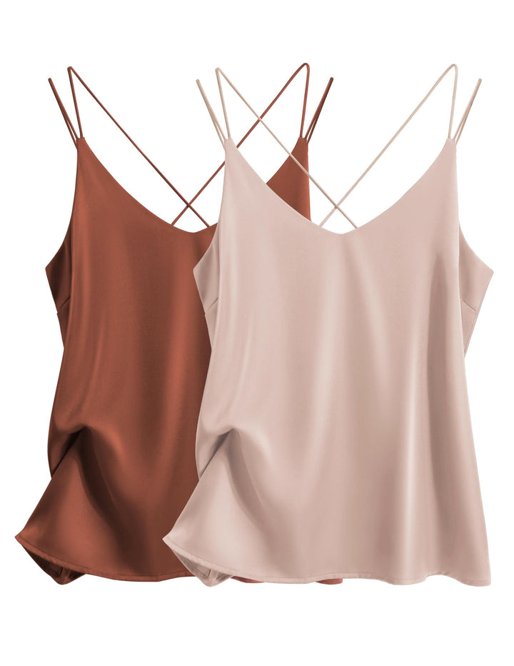Ekouaer Satin Top Damen Elegant Unterhemden Top Satin Basic Top Tanks Ärmellos Dessous Blusentop 2pc