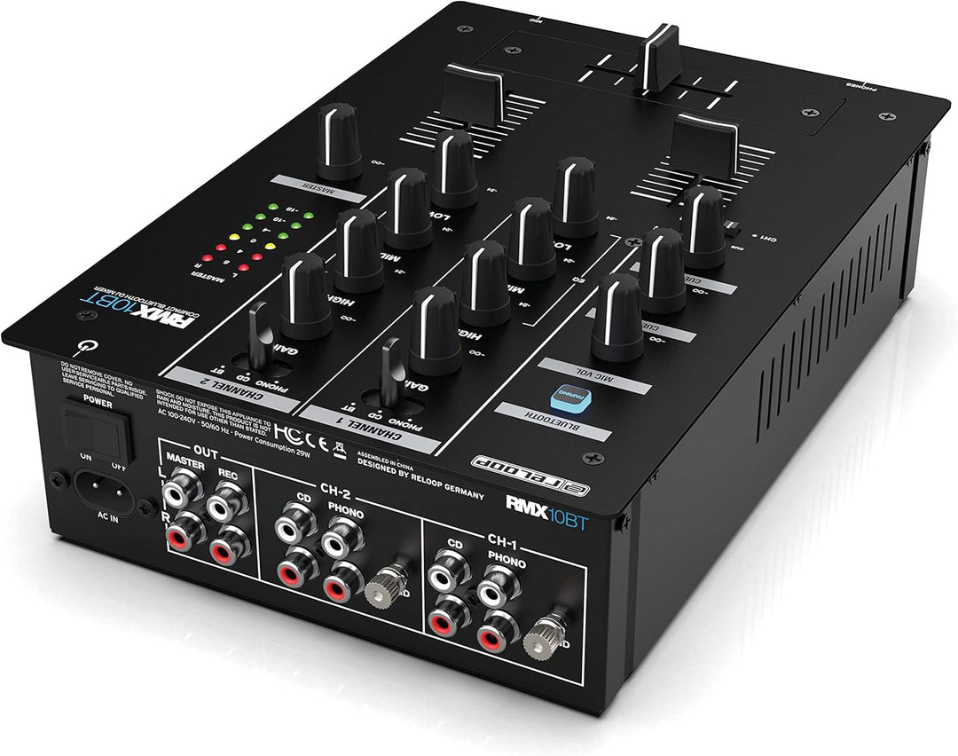 Reloop RMX-10 BT 2-Kanal Bluetooth DJ-Mixer mit eingebauter Bluetooth-Konnektivität, schwarz Single,