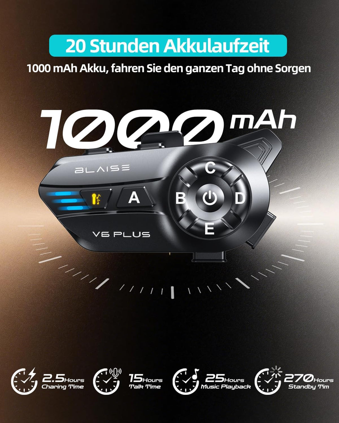 BLAISE V6 Plus Motorrad Bluetooth Headset, Helm Kommunikationssystem für 2 bis zu 6 Personen in Reic