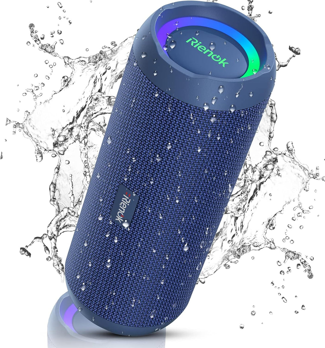 RIENOK Bluetooth Lautsprecher mit Licht Bluetooth 5.3 Musikbox Bass Kabellos Box mit IPX7 wasserdich