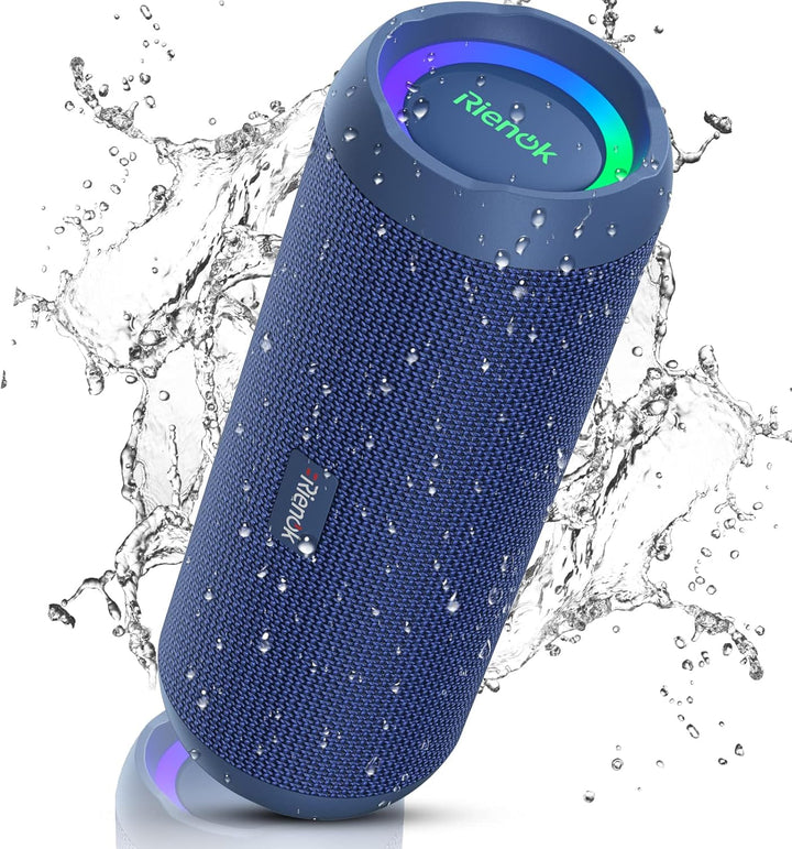 RIENOK Bluetooth Lautsprecher mit Licht Bluetooth 5.3 Musikbox Bass Kabellos Box mit IPX7 wasserdich