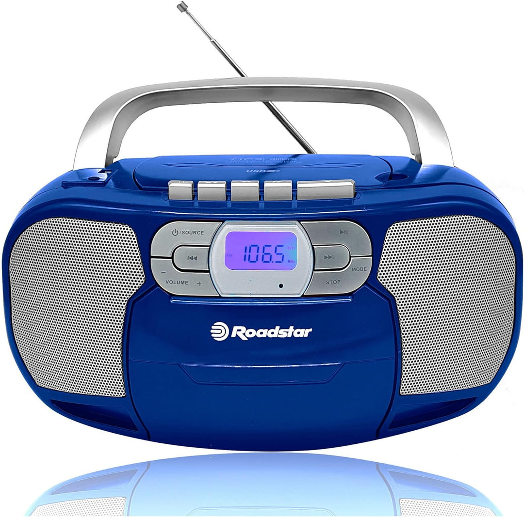 Roadstar RCR-4635UMP/BL Tragbare CD-Radio Kassette, Digitalradio PLL FM, Boombox CD-MP3-Player, USB,