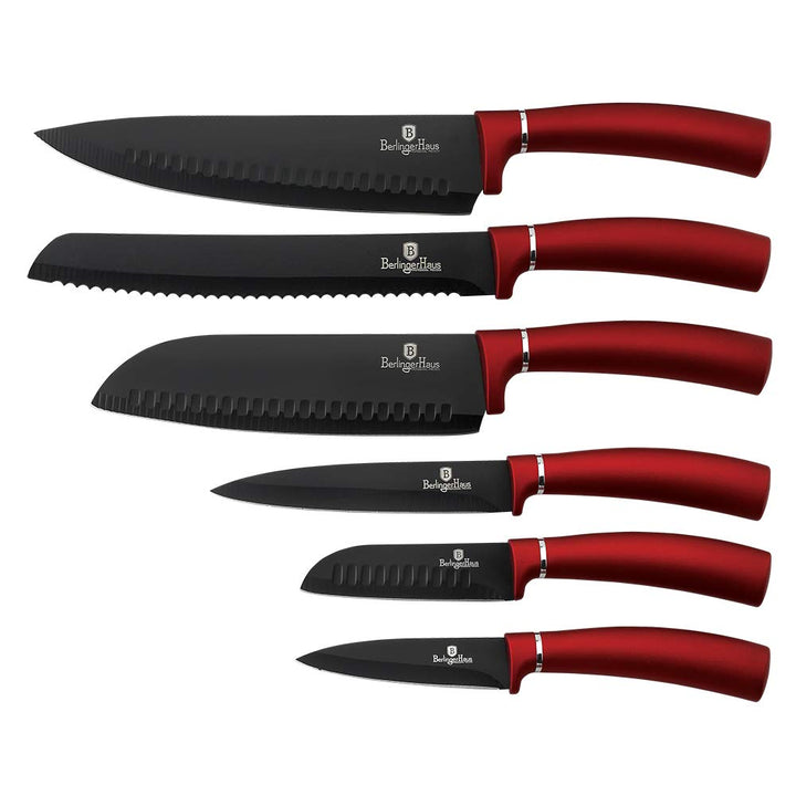 BerlingerHaus Haus Burgundy 6er-Set Profi-Küchenmesser, Klinge aus Edelstahl, Antihaftbeschichtung,