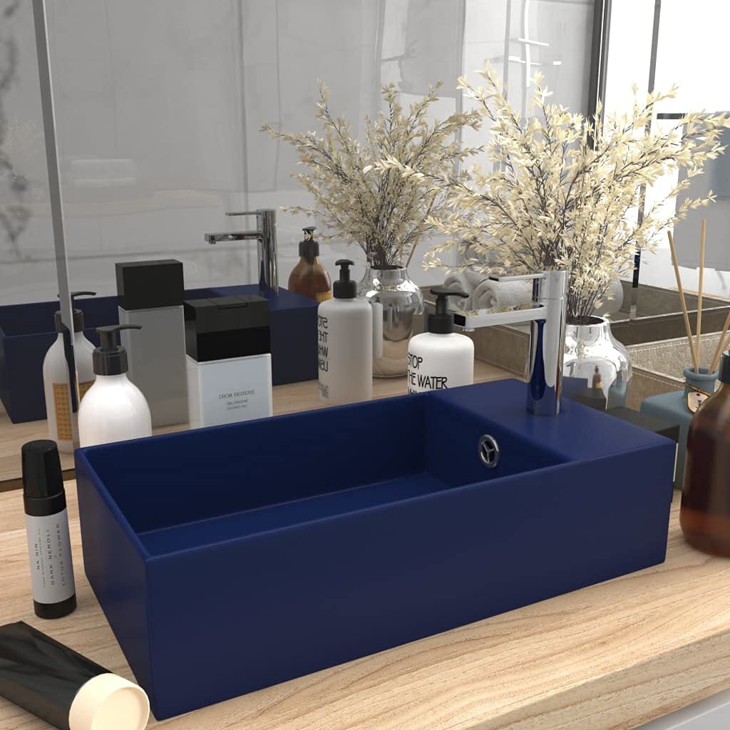 Badezimmer-Waschbecken mit Überlauf Keramik Dunkelblau 48x25x15 cm Aufsatzwaschbecken Badezimmer Möb