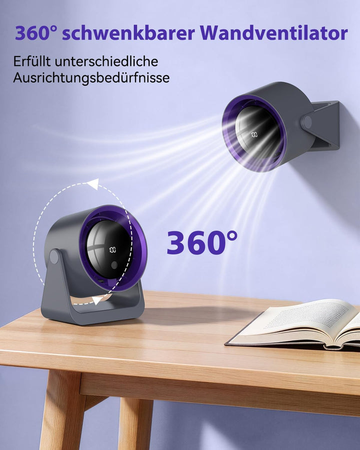 Timiyou Tischventilator Leise mit LED-Anzeige, 100 Geschwindigkeitsstufen, USB-Aufladbar & Tragbar –