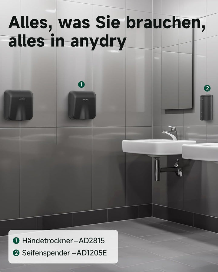 anydry IronStorm 2815 Gewerblicher Händetrockner mit HEPA-Filter - 1600W berührungsloser Sensor, 7-1