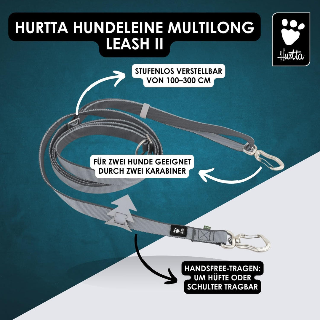 Hurtta Multi-Lange Leine II (Ocean, Blau, 100-300cm*20mm) ocean, Blau 100-300cm*20mm, ocean, Blau 10