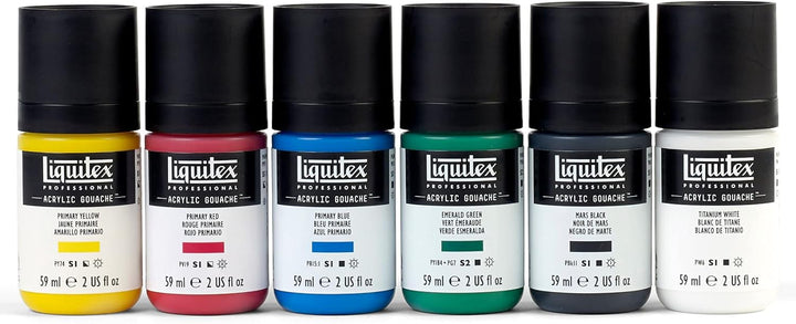 Liquitex 3699323 Proffessional Acrylic Gouache, Primärfarben, Set 6 Flaschen a 59ml 59 ml (6er Pack)