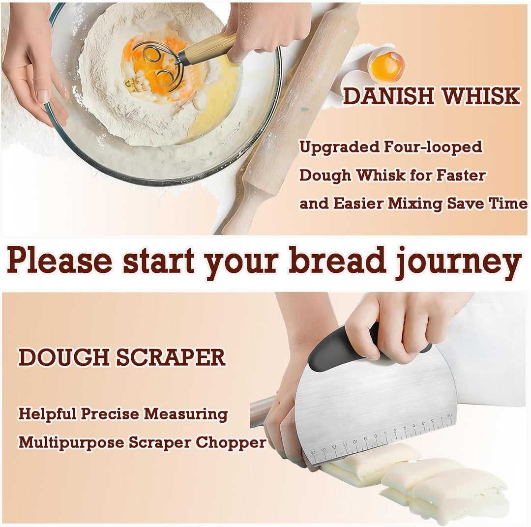 Sauerteig Starter Set, 650ml Gärglas, Klappbare Silikongärkörbe Rund Und Oval，30-Teilig Gärkorb Brot