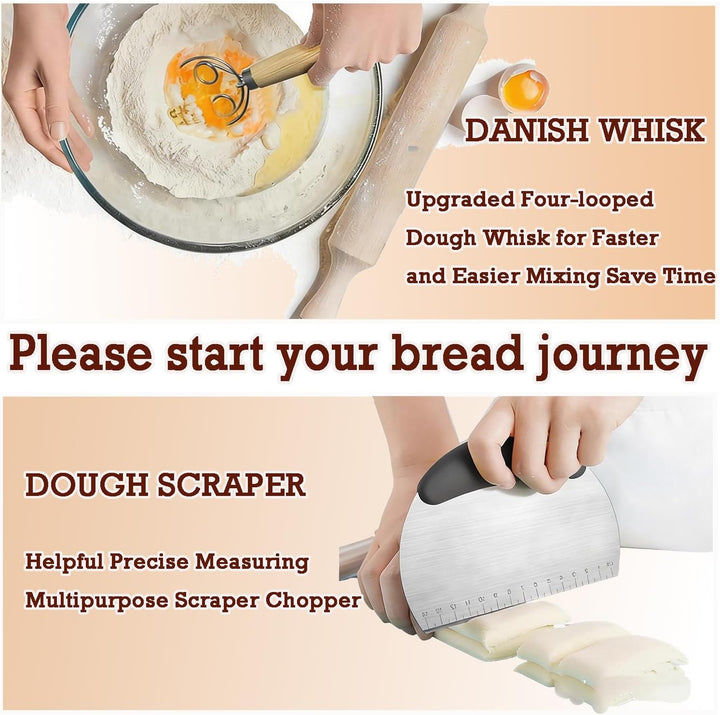 Sauerteig Starter Set, 650ml Gärglas, Klappbare Silikongärkörbe Rund Und Oval，30-Teilig Gärkorb Brot