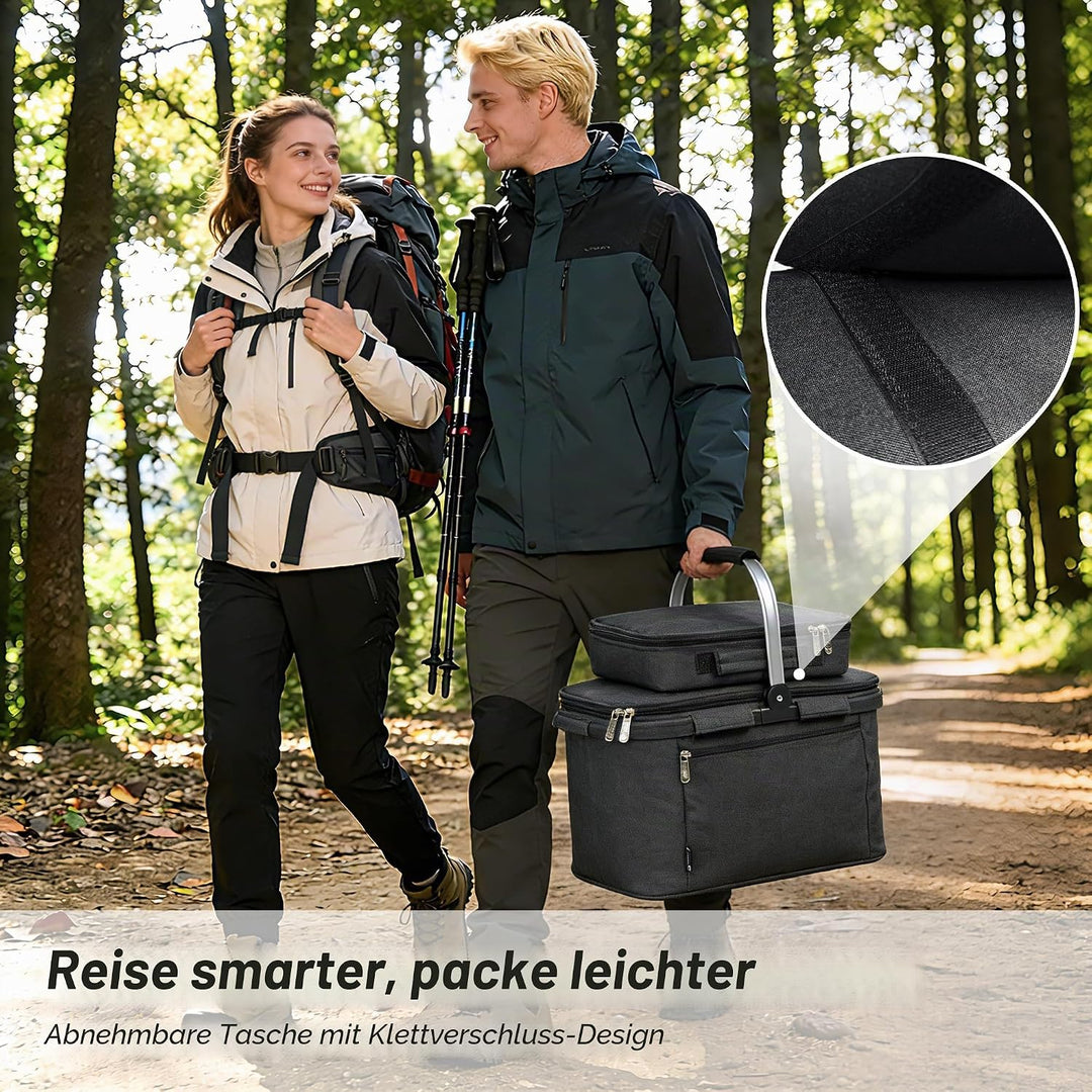 Kato Tirrinia 34L Faltbar Einkaufskorb Kühltasche, Isoliert Picknickkorb mit Bestecktasche Camping,