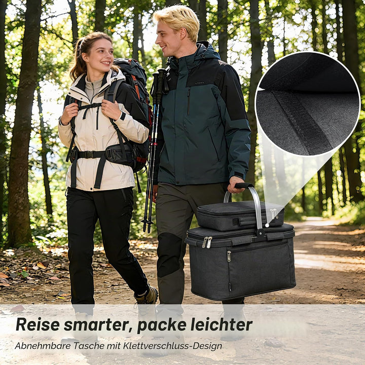 Kato Tirrinia 34L Faltbar Einkaufskorb Kühltasche, Isoliert Picknickkorb mit Bestecktasche Camping,