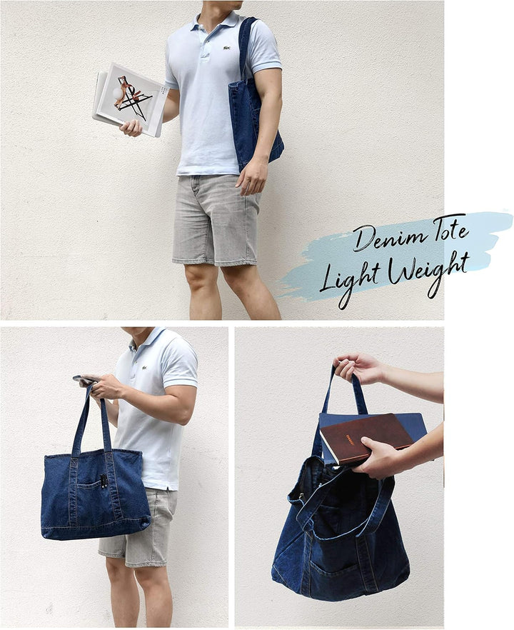 HOXIS Leichte, weiche Denim-Tragetasche, Unisex, Shopper, Schultertasche Navy, Navy