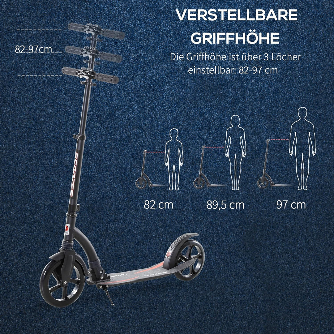 HOMCOM Kinderscooter, Kickscooter mit Stossdämpfung, Tretroller, Klappbar und Höheverstellbar, ab 14