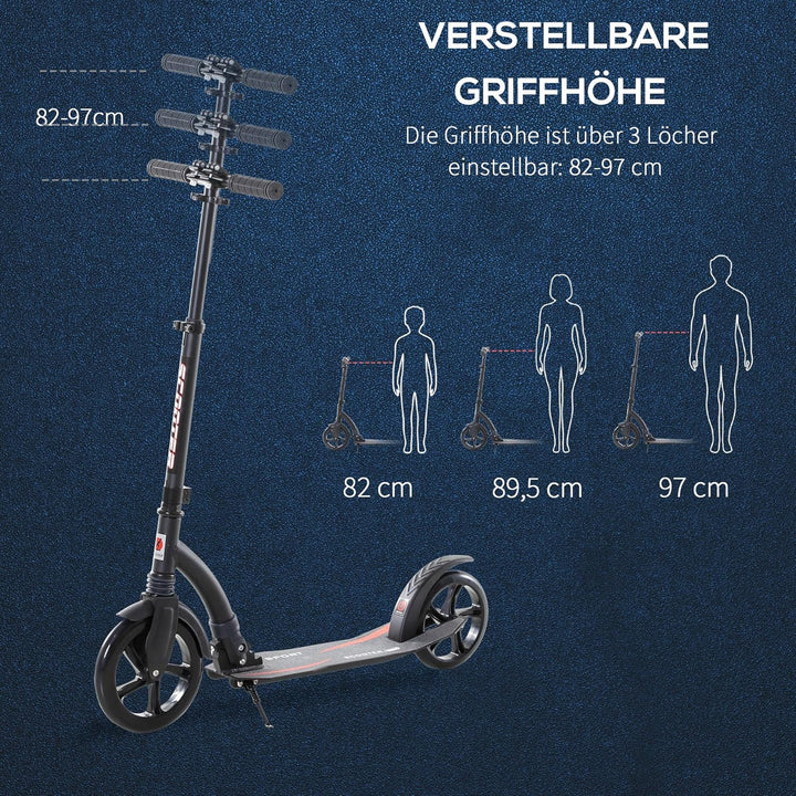HOMCOM Kinderscooter, Kickscooter mit Stossdämpfung, Tretroller, Klappbar und Höheverstellbar, ab 14