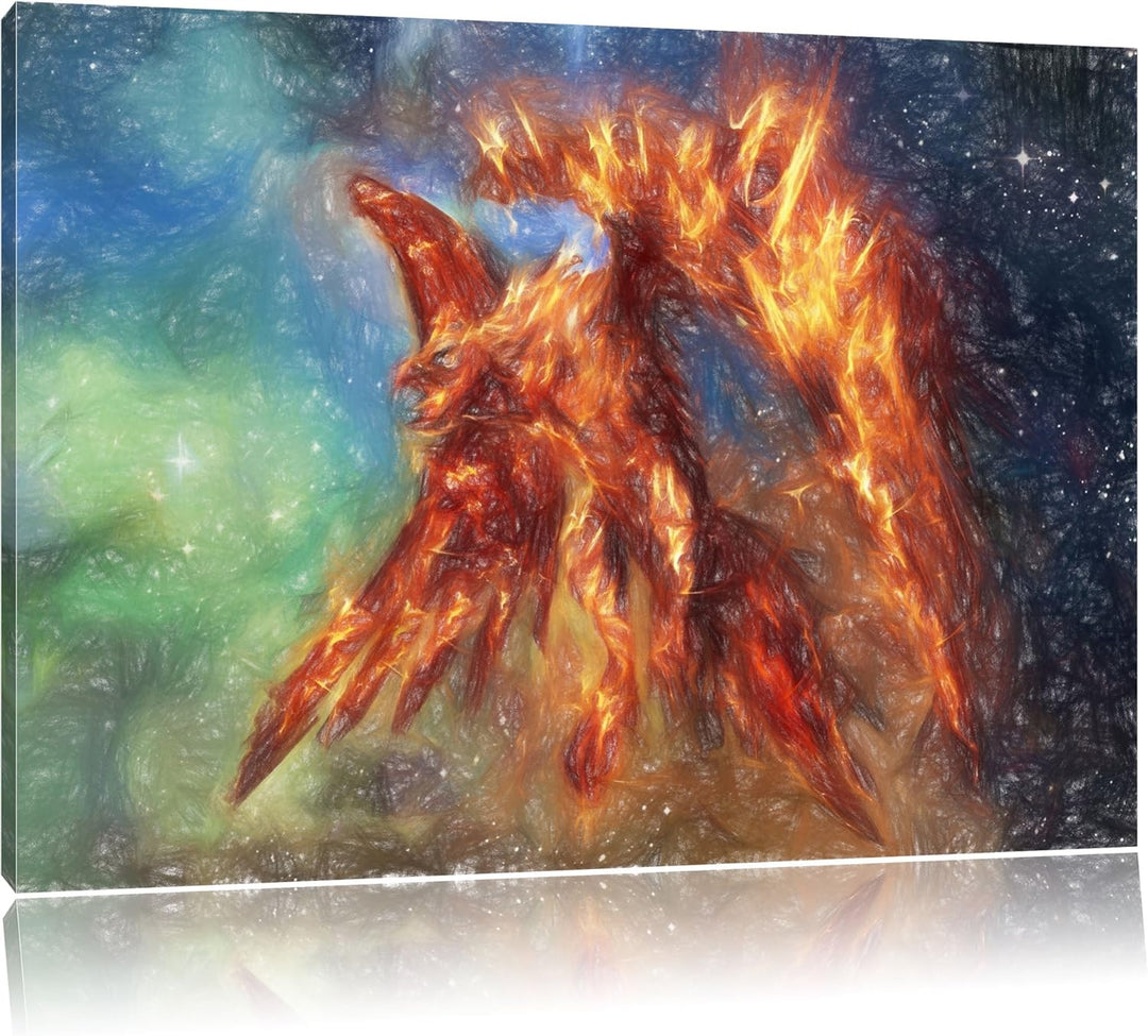 Pixxprint Feuriger Adler als Leinwandbild/Grösse: 100x70 cm/Wandbild/Kunstdruck/fertig bespannt, 100