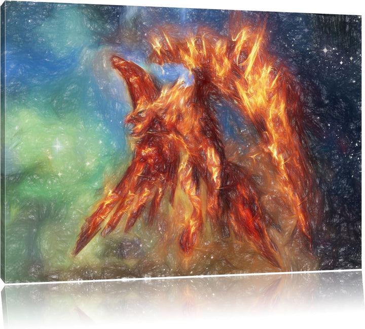 Pixxprint Feuriger Adler als Leinwandbild/Grösse: 100x70 cm/Wandbild/Kunstdruck/fertig bespannt, 100