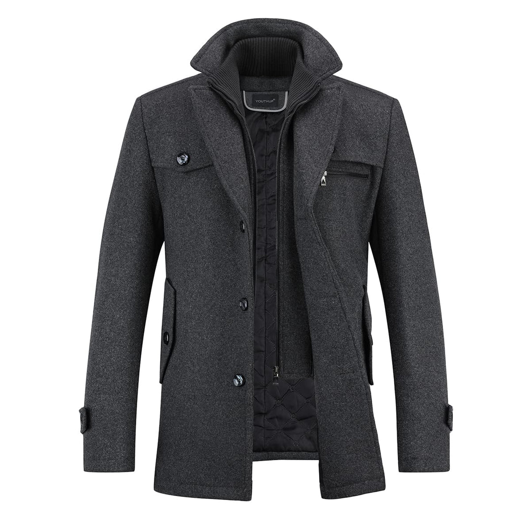 YOUTHUP Herren Wollmantel Dick Winter Kurzmantel Regular Fit Wintermantel Freizeit Herrenmantel Über