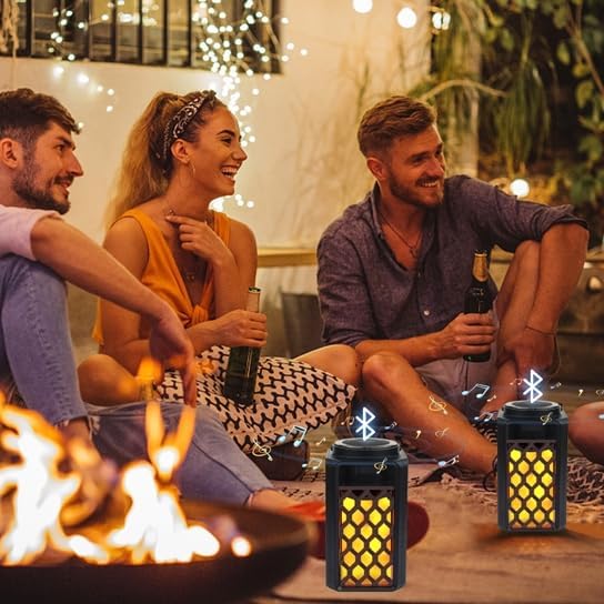 Bluetooth Lautsprecher mit LED Flammenlicht, Tragbare Outdoor Lautsprecher, IP65 Wasserdicht, Stereo