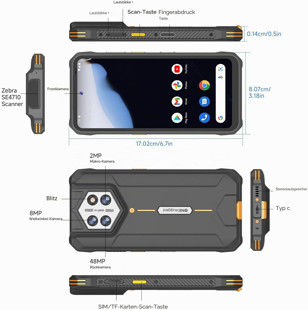 Android 14 Barcode Scanner H68T - Zebra SE4710 Scan-Engine Mobil PDA, 8GB+128GB IP68 Robustes Datent
