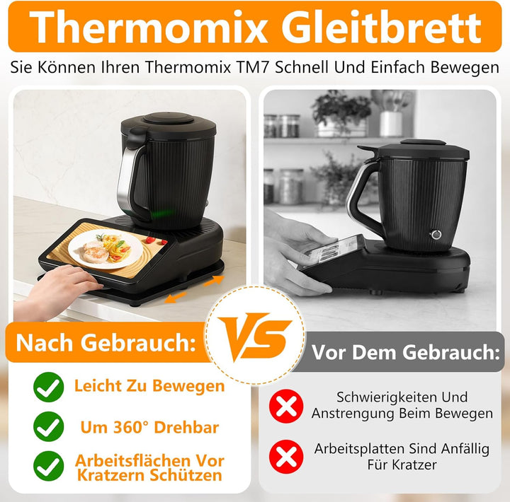 SelfTek Gleitbrett für Thermomix TM7 Zubehör, Wiegepalette kompatibel mit Thermomix TM7 mit 360° rol