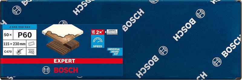 Bosch Accessories 50x Schleifpapier Expert C470 mit 14 Löchern (für Hartholz, Farbe auf Holz, 115x23