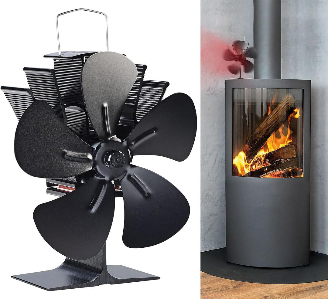 Carlo Milano Ofenventilator: Stromloser Kaminofen-Ventilator mit 5 Lüfter-Blättern, für 60-350 °C (V