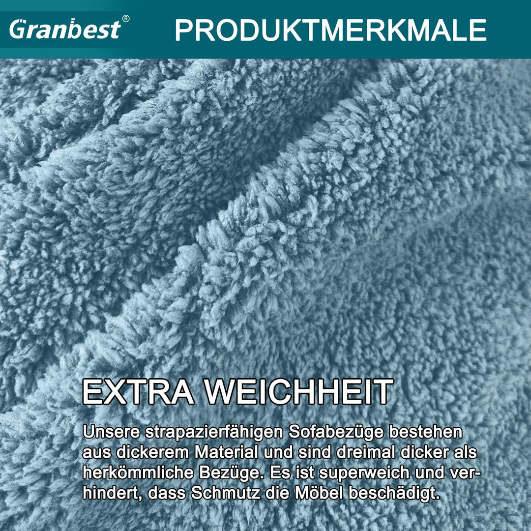 Granbest Super Thick Samt Sofabezug 3 Sitzer Anti-Rutsch Durable Couchbezug mit Elastischem Riemen 4
