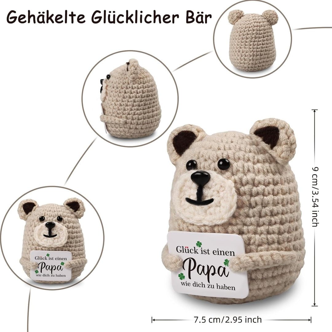 WenmthG Geschenke für Papa Pocket Hug Glücklicher Bär Glücksbringer Deutsch, Papa Geschenke Geburtst