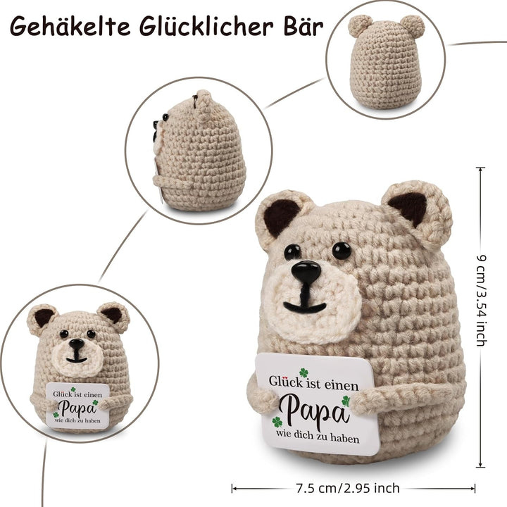 WenmthG Geschenke für Papa Pocket Hug Glücklicher Bär Glücksbringer Deutsch, Papa Geschenke Geburtst