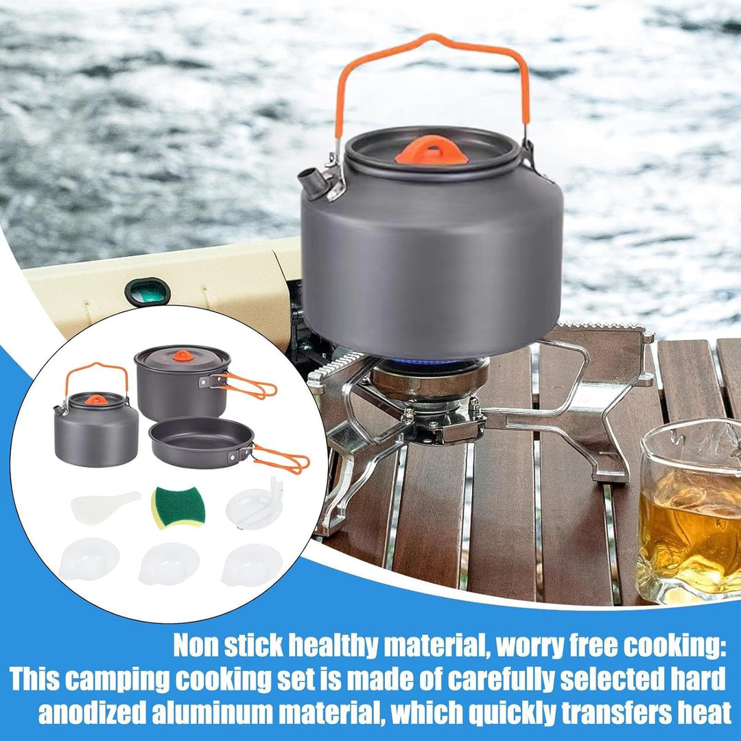 Camping-Kochset | Kompaktes Topf- und Pfannen-Set, tragbares Camping-Topf- und Pfannen-Set mit Wasse