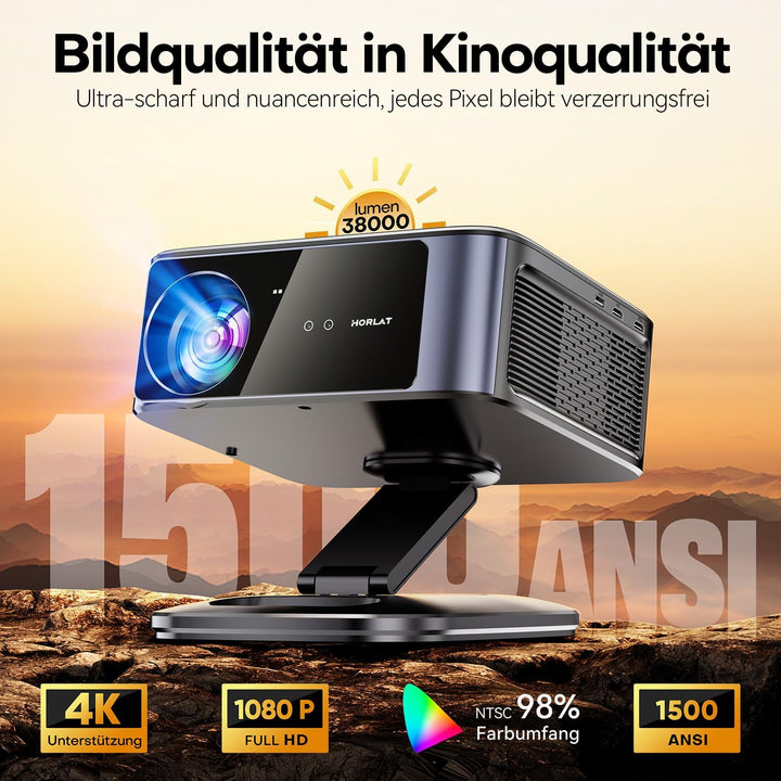 Beamer【Google TV/Autofokus & 1500 ANSI】 Full HD 1080P HORLAT Beamer 4K Heimkino mit WiFi 6, Bluetoot