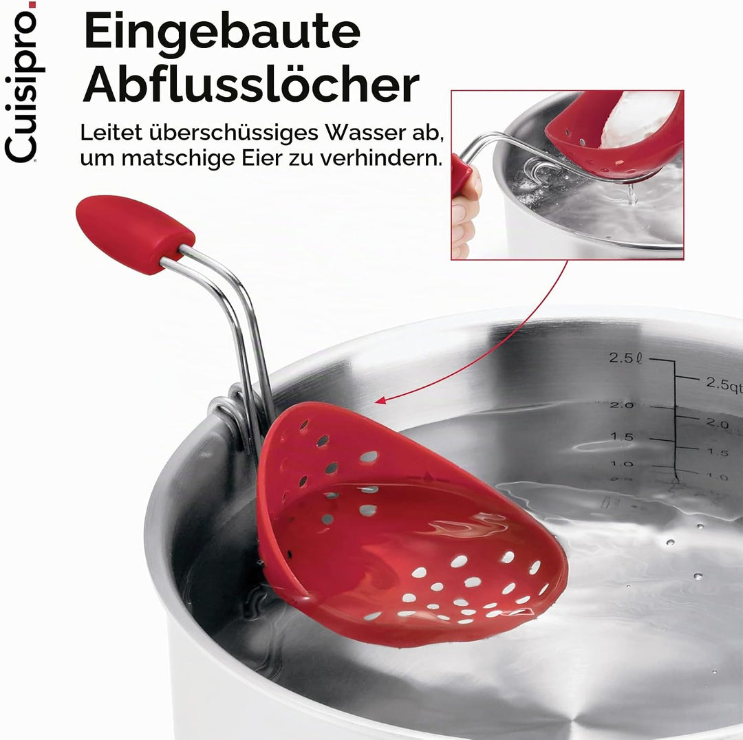CUISIPRO Silikon Eierpochierer 2er-Set | Rot | Für perfekt geformte, sanft gegarte Eier | Eier Pochi