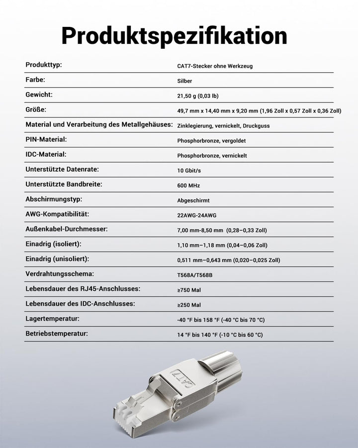VCELINK RJ45 Stecker Werkzeuglos für Verlegekabel Cat7 Cat6A Netzwerkstecker Werkzeuglos Feldkonfekt