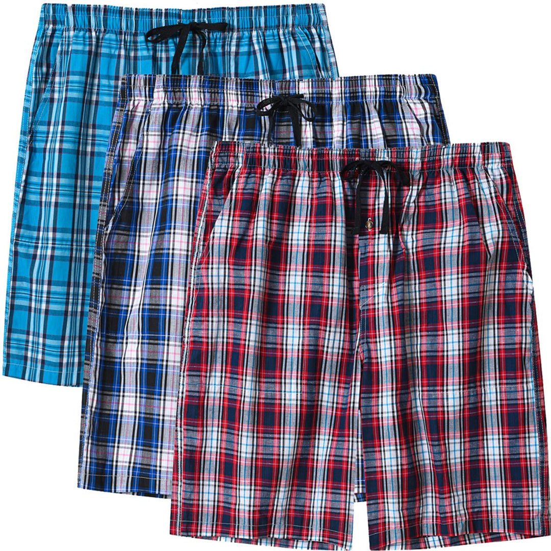 MoFiz Herren Kurze Pyjamahose Baumwolle Schlafshorts Karierte Schlafanzughose Freizeithose Karo Loun