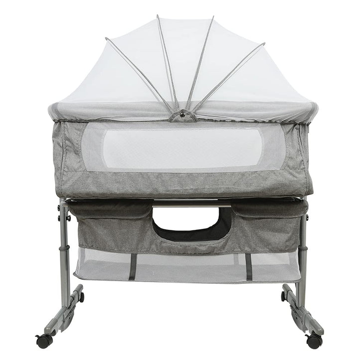 homewell 3 in 1 Babybett Beistellbett, Wiege mit Moskitonetz und Aufbewahrungskorb, Faltbares, Neigu