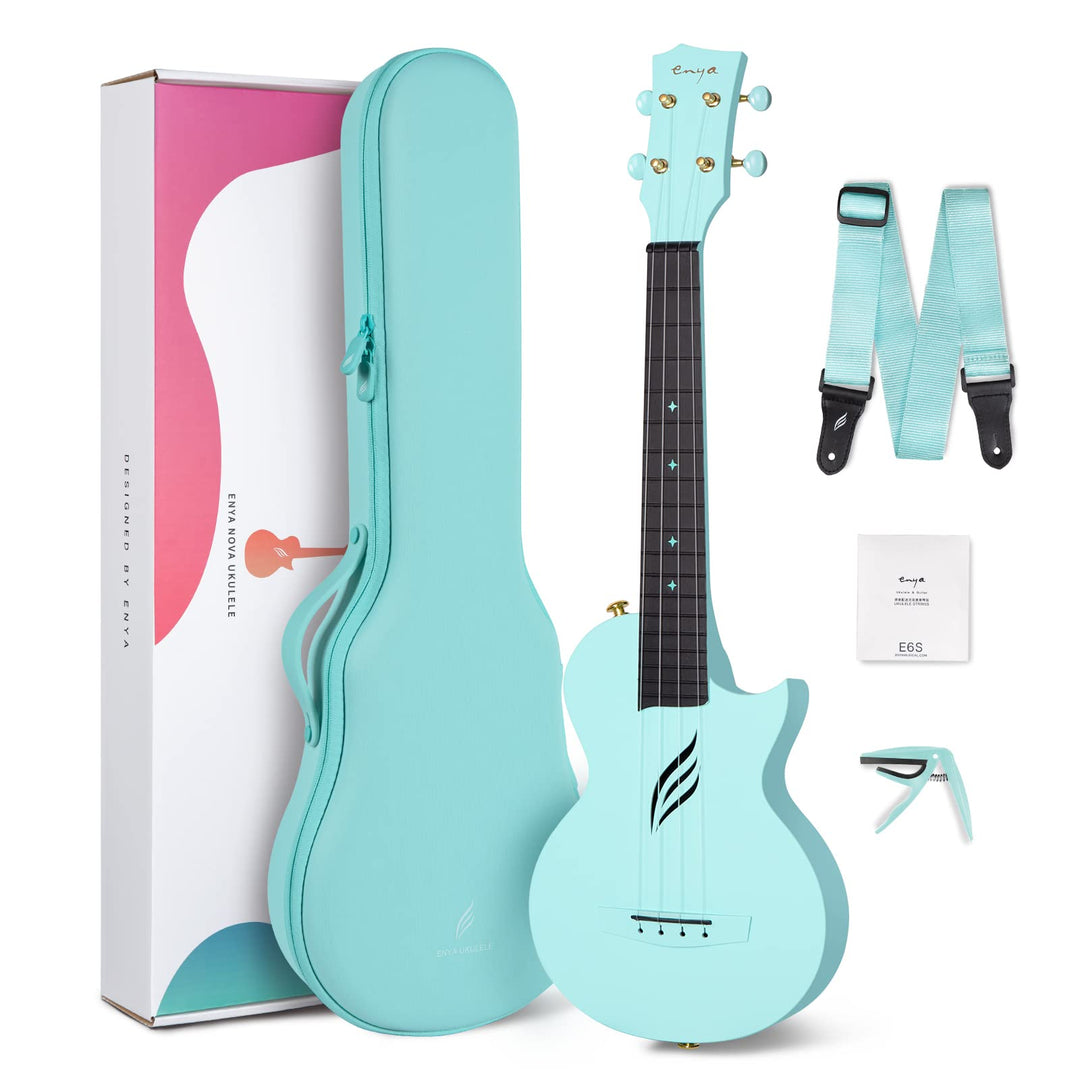 Enya Konzert Ukulele Nova U 23 Zoll Kohlefaser Anfänger Ukulelen Set mit Tasche Saiten Gurt Capo Was
