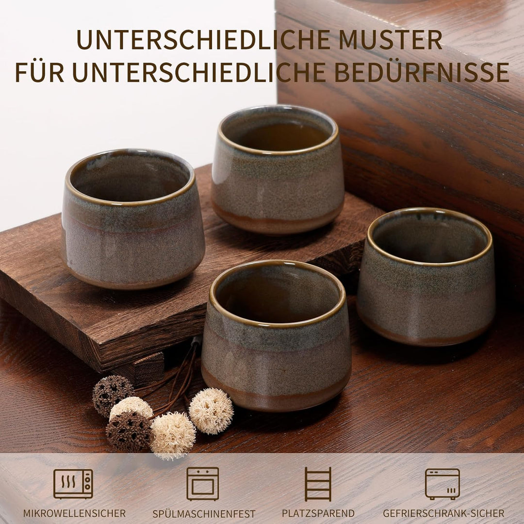 NOVAJOY | Espressotassen Set | 4-teilig | 200 ml | Hochwertige Tassen aus Steingut | Stapelbare Kaff