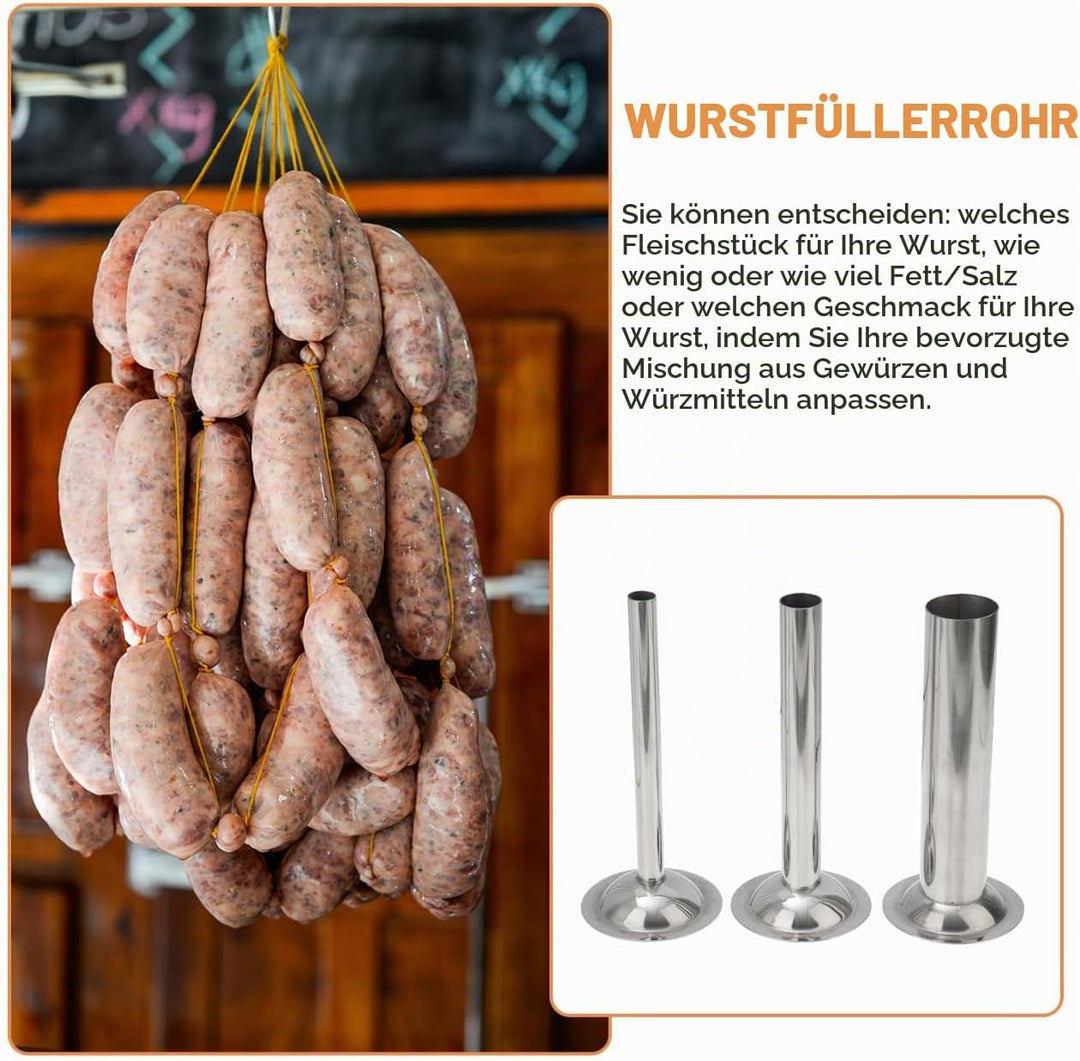 HEMOTON Wurstfüller Trichter Set Edelstahl 3 Grössen Wurstfüllrohre Für Fleischwolf Zubehör Wurstfül
