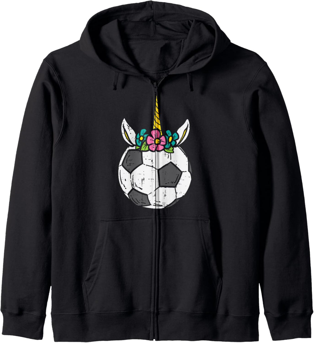 Einhorn-Kopf-Fussball für Mädchen und Frauen. Kapuzenjacke